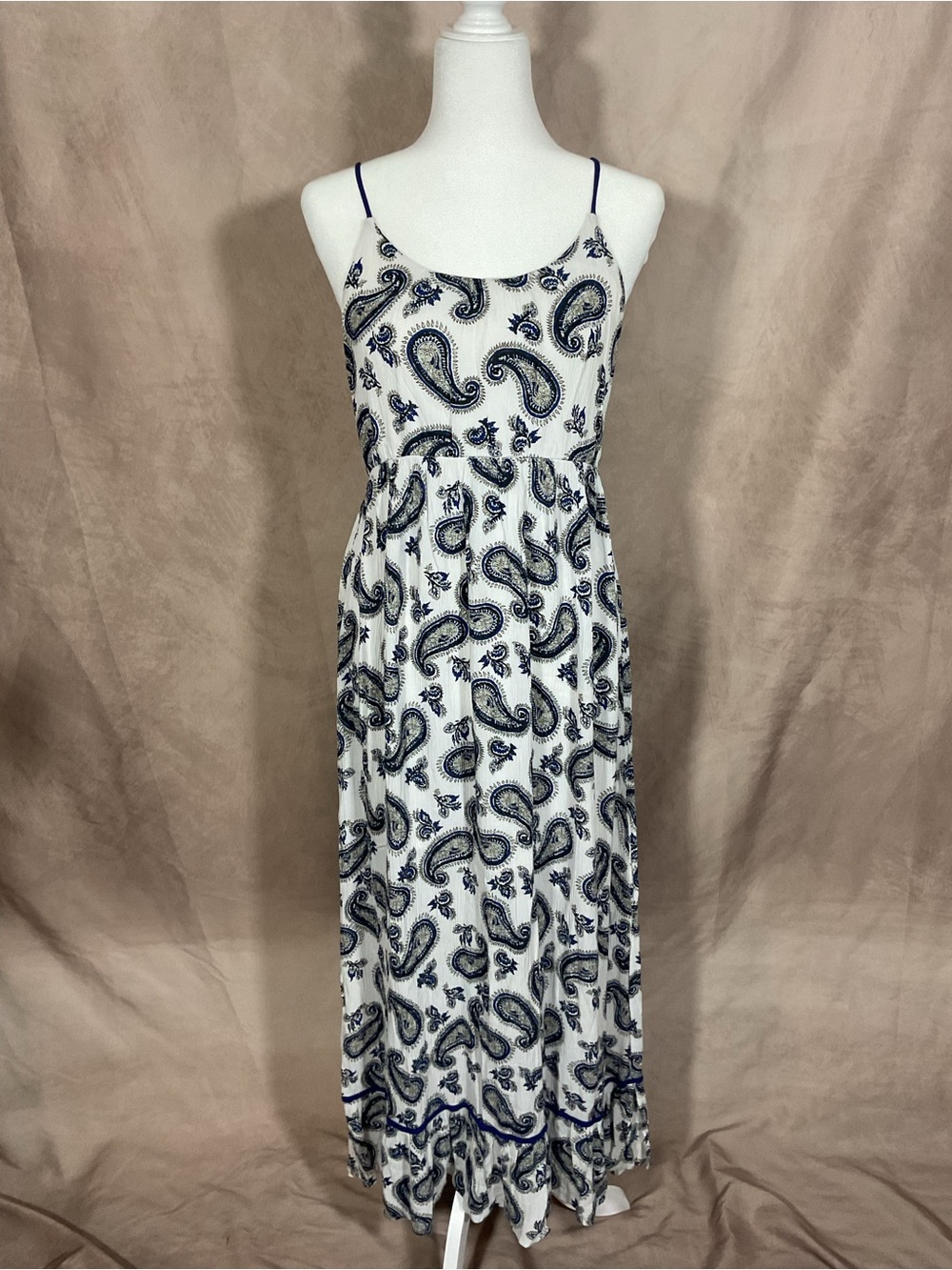 Altar'd State White Maxi Dress with Navy Paisley